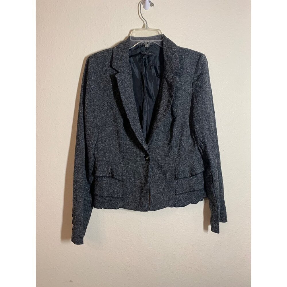 IZ Byer Blazer Business Casual Office Ruffle Y2K Demure Gray Tweed Women Size XL